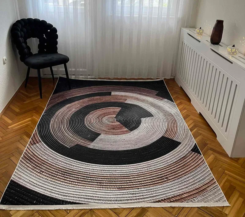 Tepih  "Apstraktni krug" (smeđa, bež, crna)